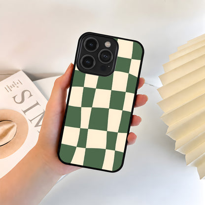 Green Checker Grid Glass Case