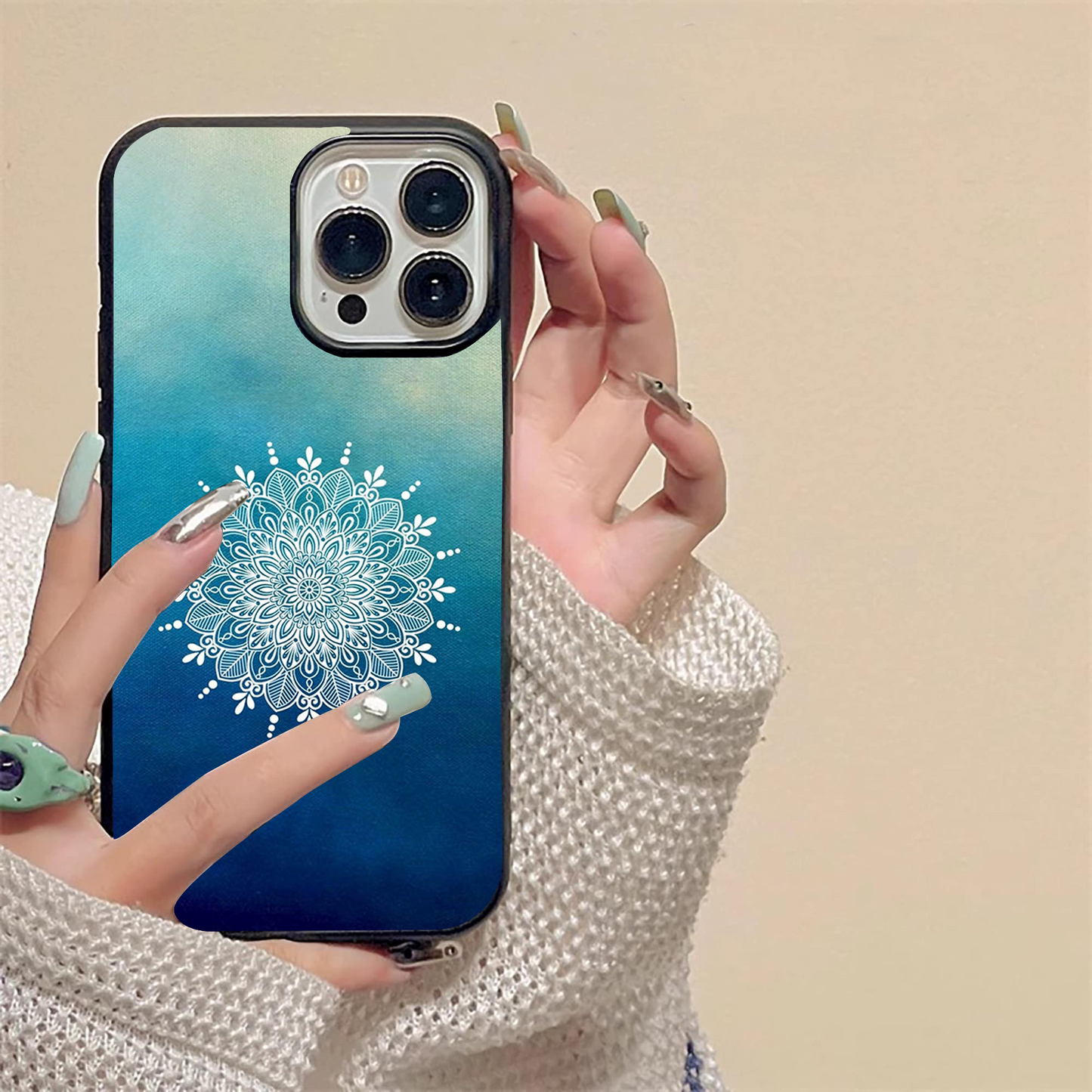 Blue Sky with Mandala Pattern Glass Case