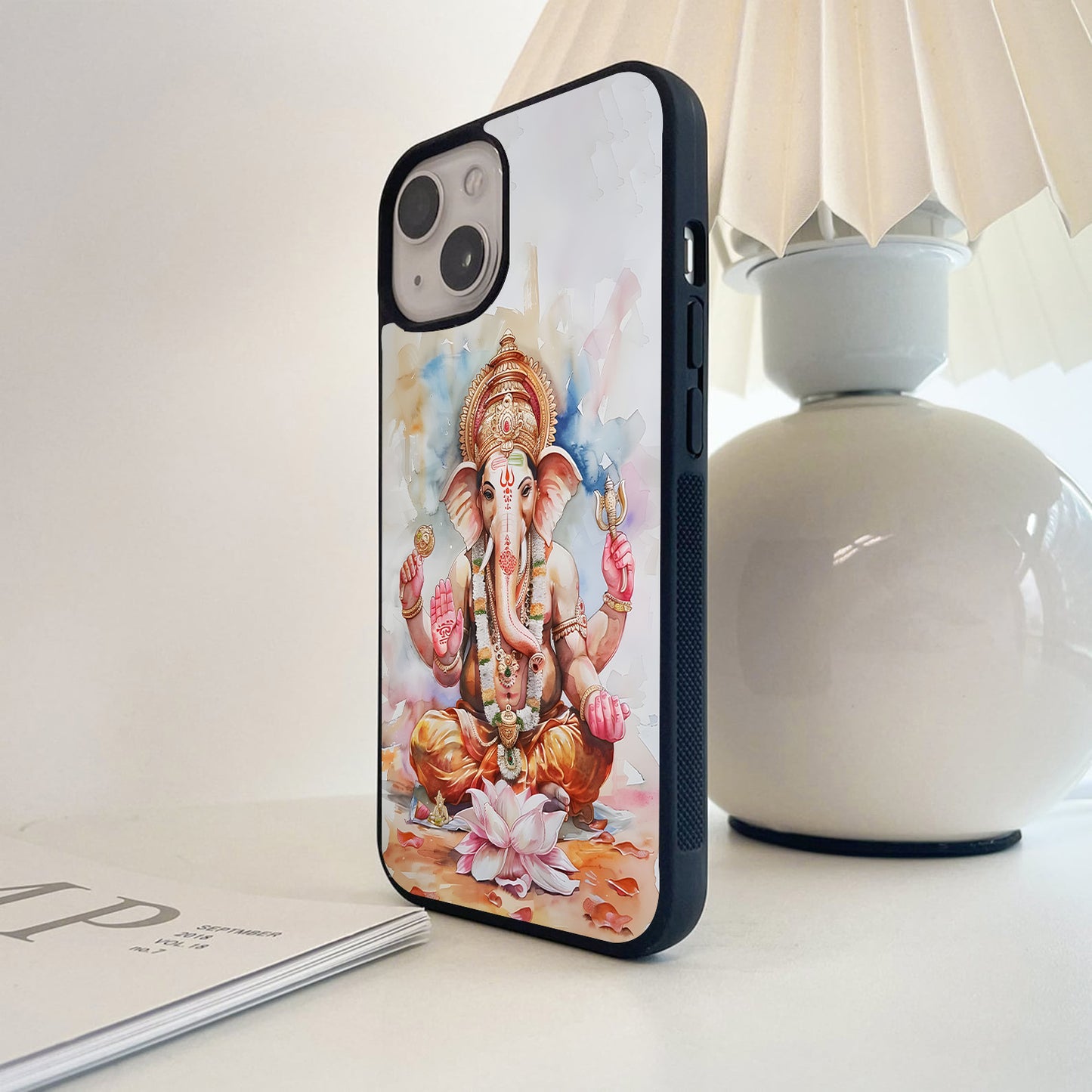 Watercolor Lotus Ganesha Glass Case