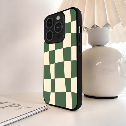Green Checker Grid Glass Case