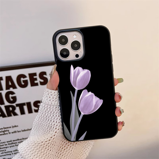 Lilac Tulip Flowers Glass Case