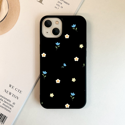 Minimalistic Blue With White Flower Pattern Glass Case