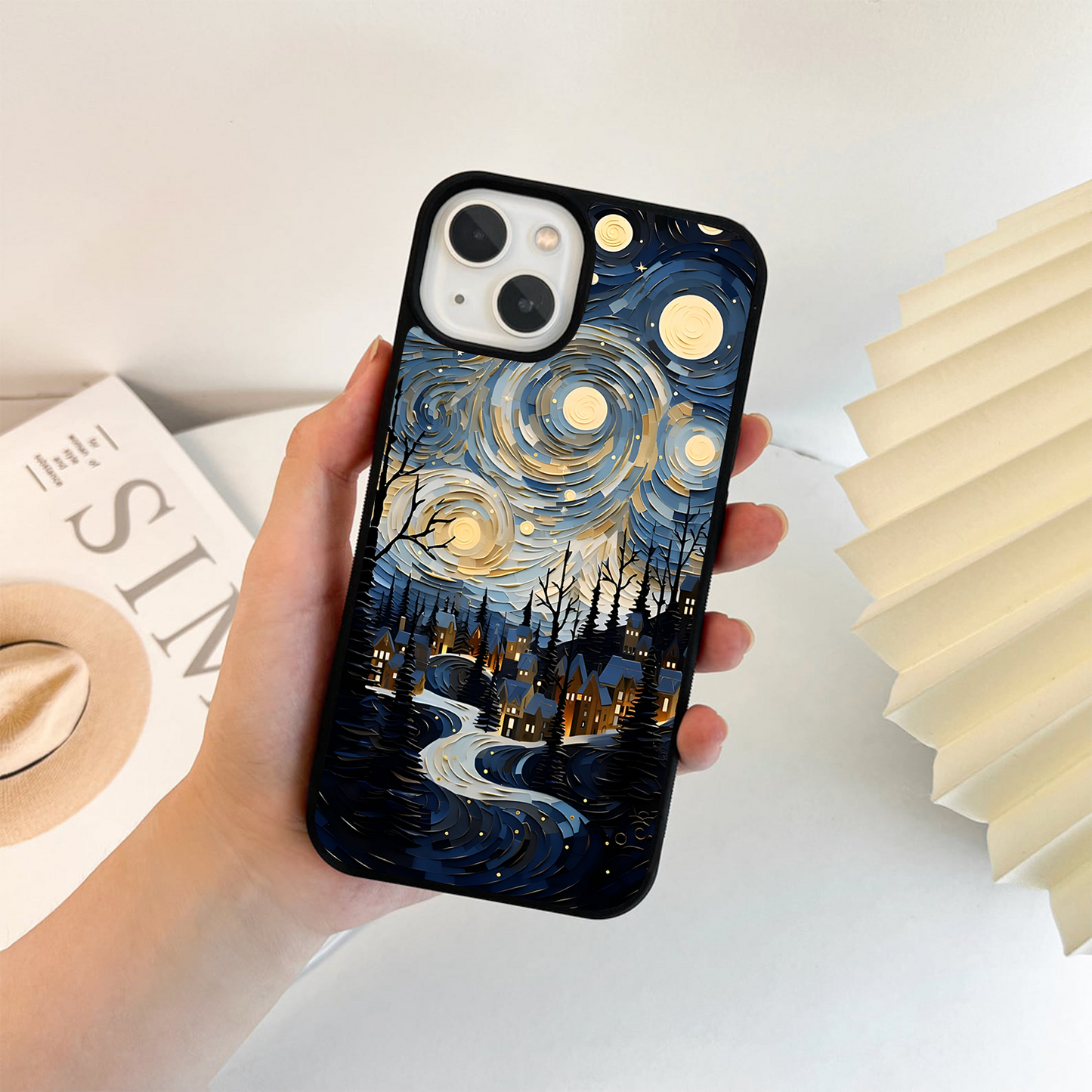 Starry Winter Town Glass Case