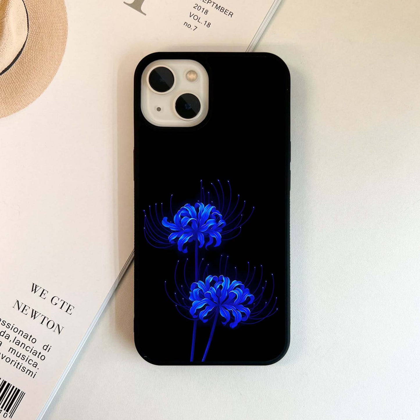 Neon Blue Spider Lilies Glass Case