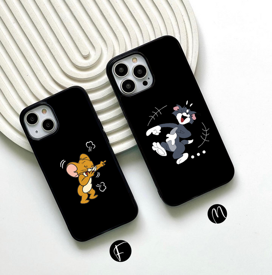 Cute Couple Tom And Jerry Glass Case ( 2 FREE Keychains )