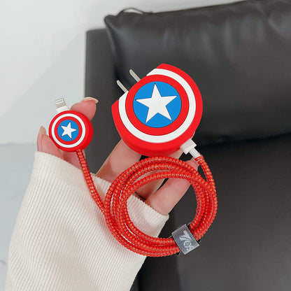 Captain America Sheild Silicon Apple iPhone Charger Case | Lightning Charger/Cable Protector Cover for iPhone Charger-Captain Sheild