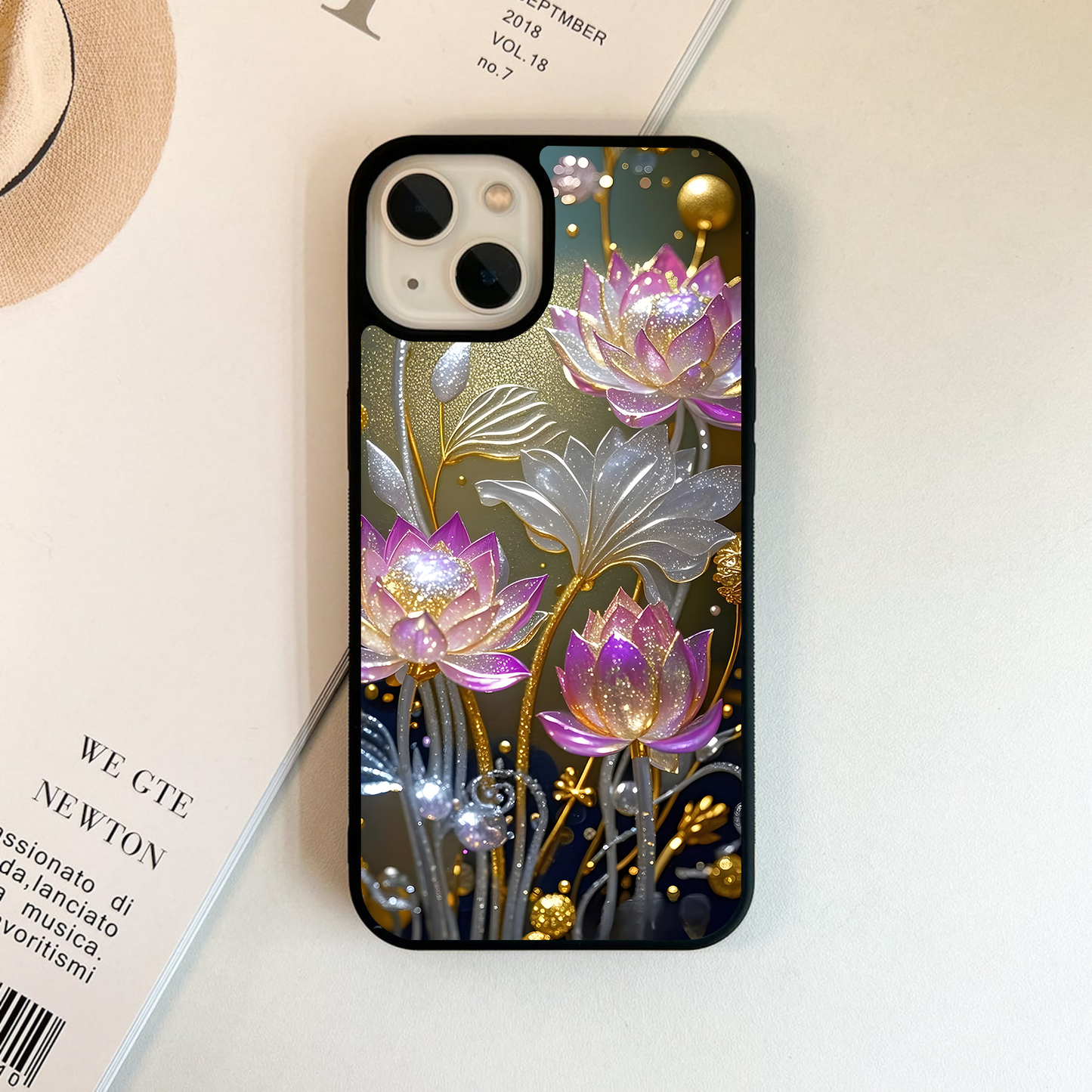 Golden Lotus Glow Glass Case