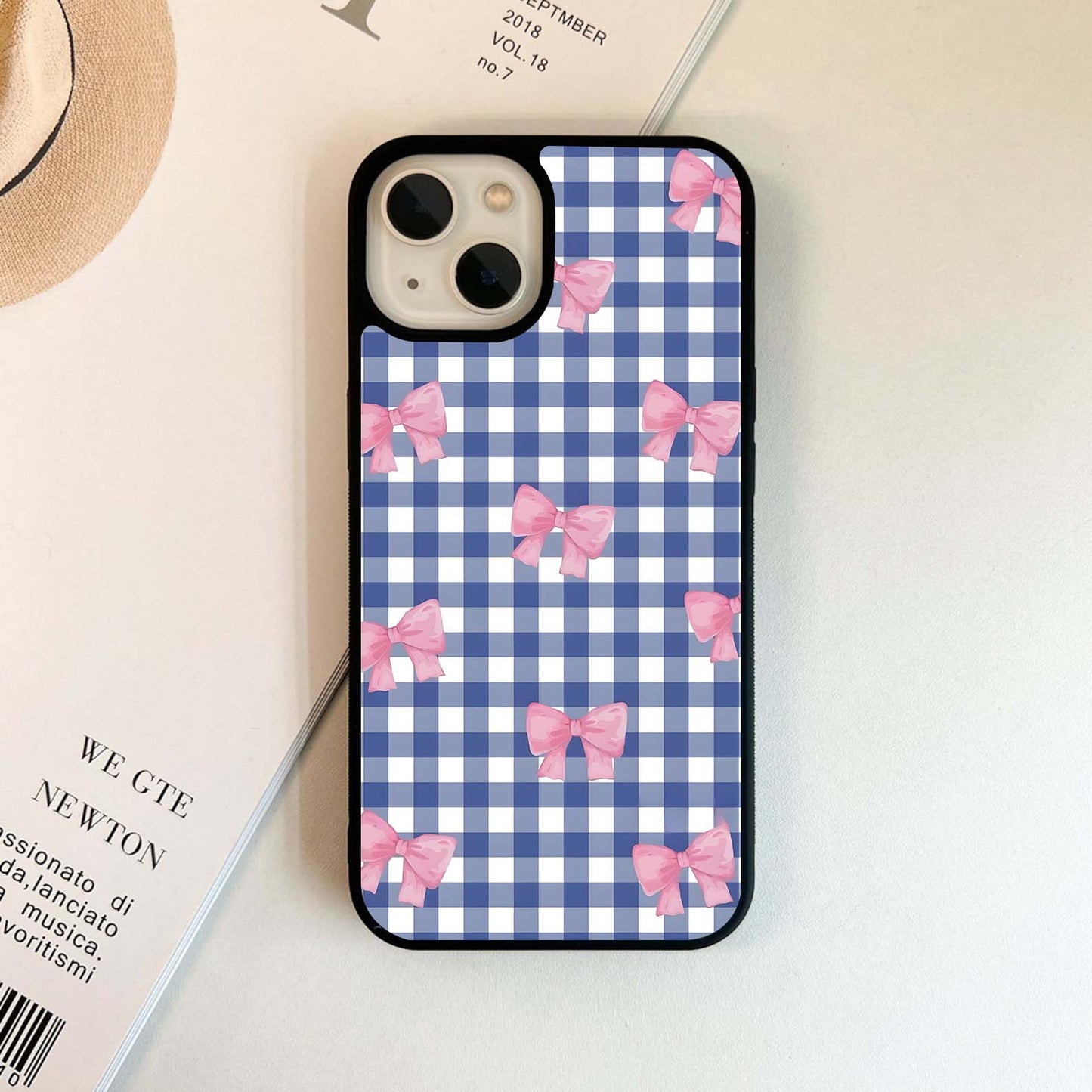 Plaid Pink Bows Glass Case