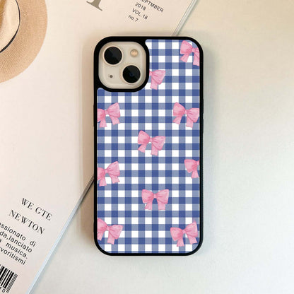 Plaid Pink Bows Glass Case
