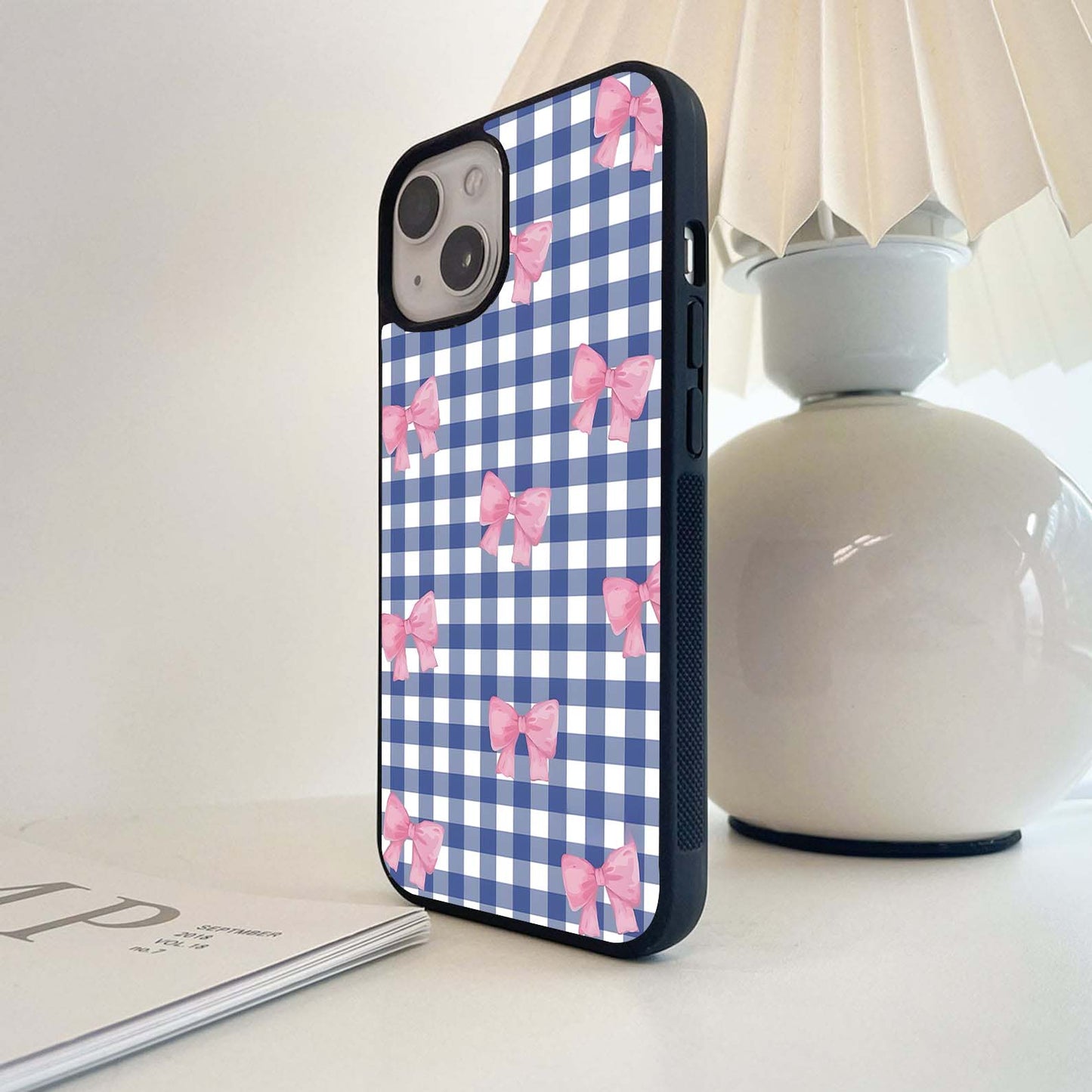 Plaid Pink Bows Glass Case