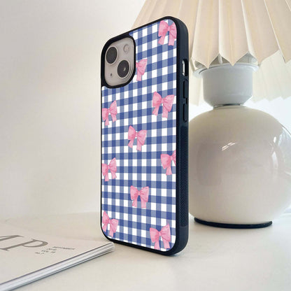 Plaid Pink Bows Glass Case