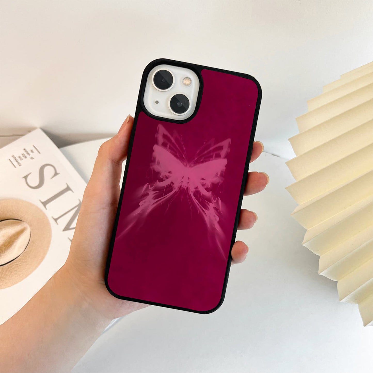 Pink Flame Wings Glass Case