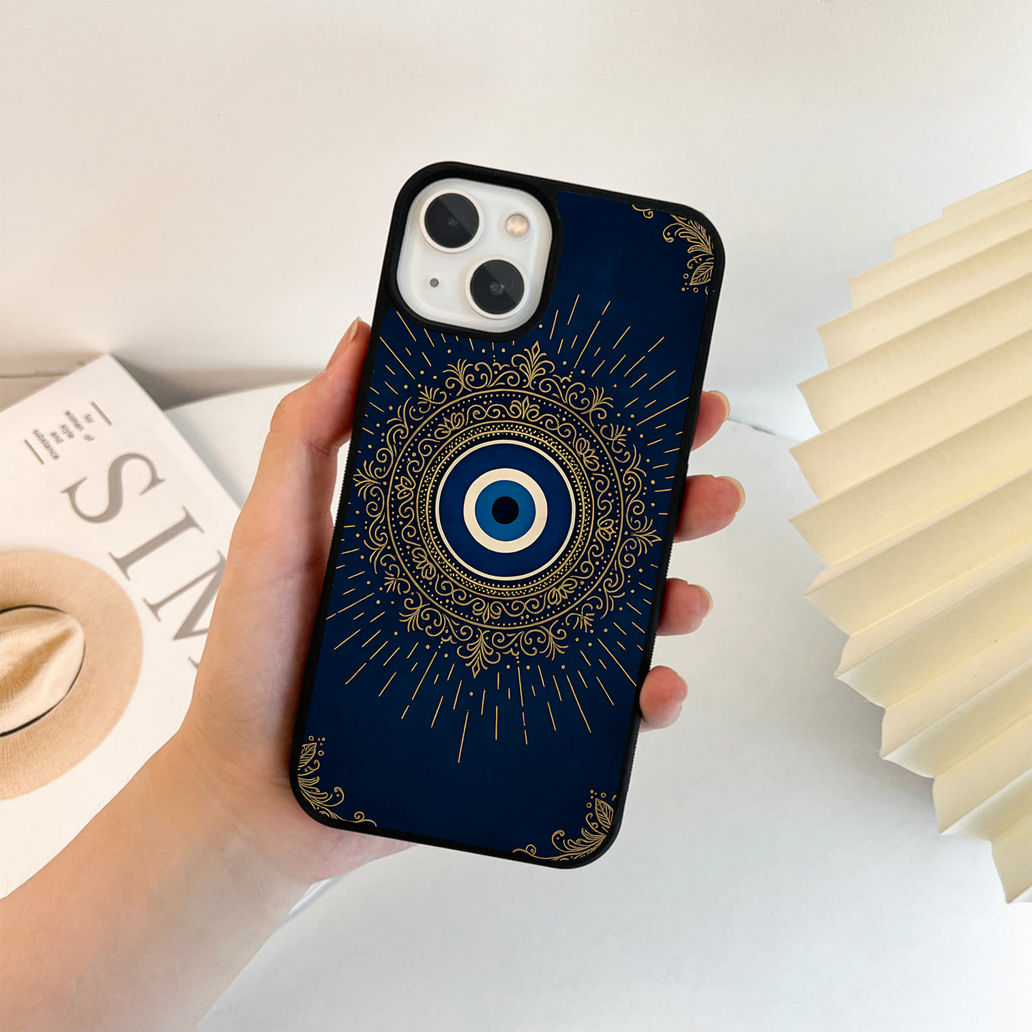 Golden Evil Eye Mandala Glass Case