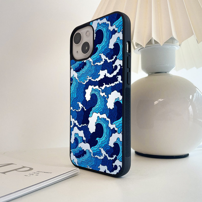 Blue Wave Pattern Glass Case