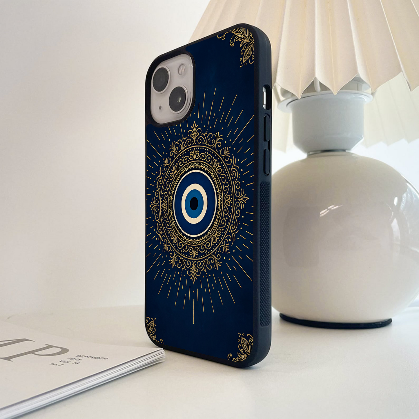 Golden Evil Eye Mandala Glass Case