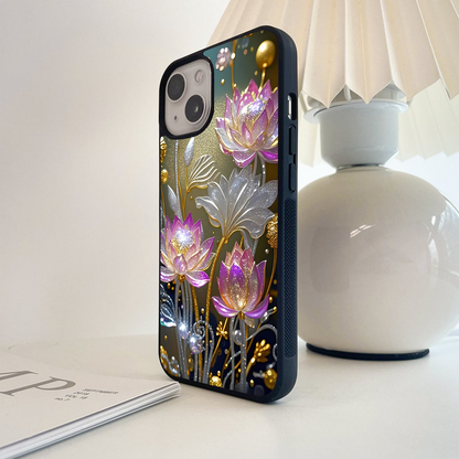 Golden Lotus Glow Glass Case