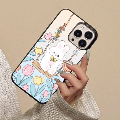 Bunny With Flower Pattern Glass Case