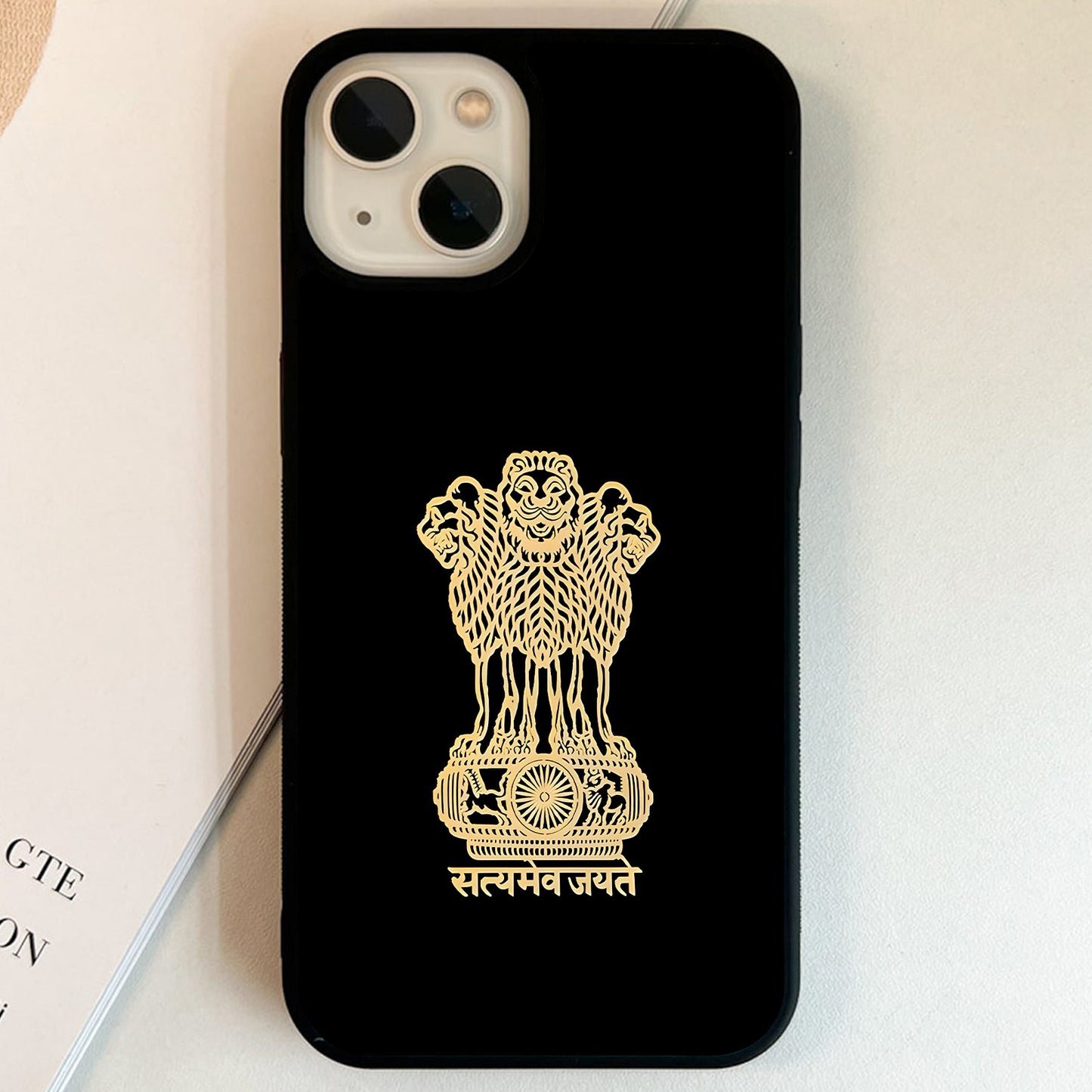 Golden India Emblem Glass Case