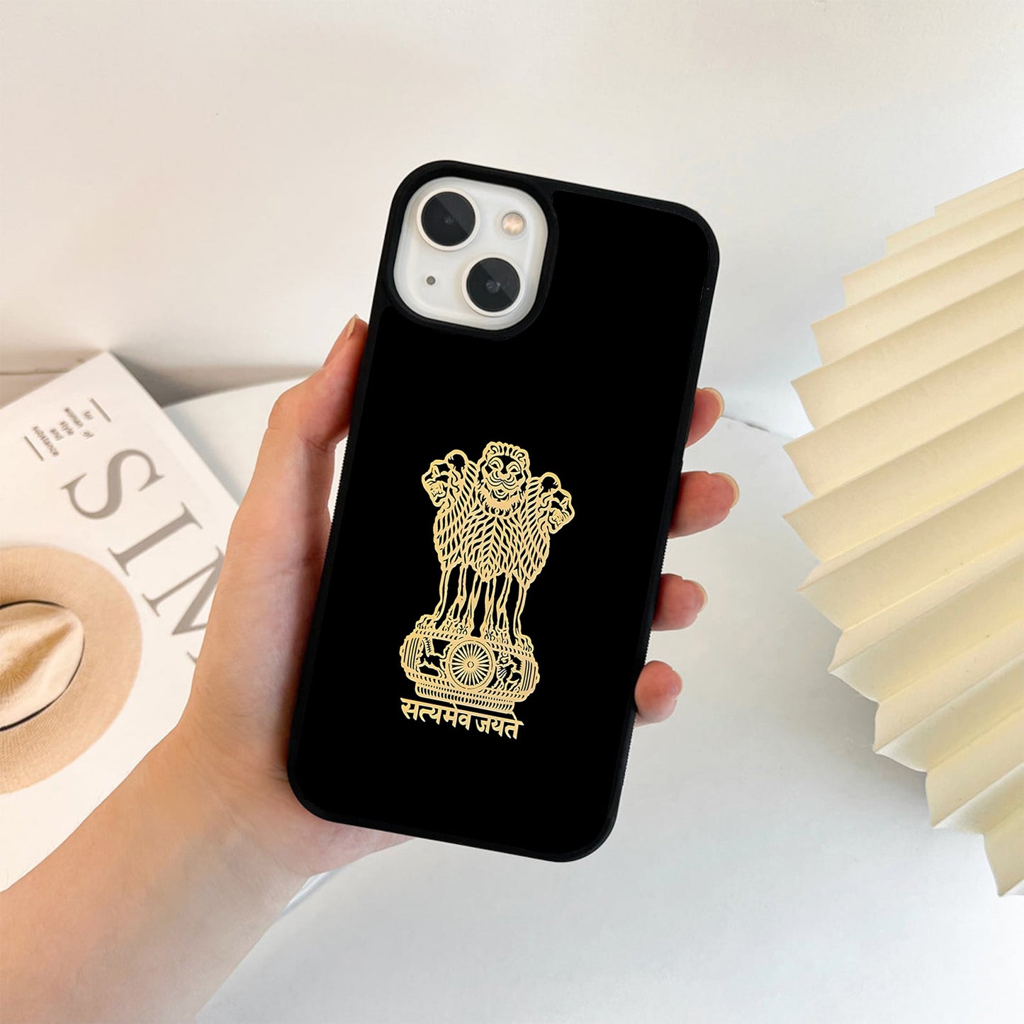 Golden India Emblem Glass Case