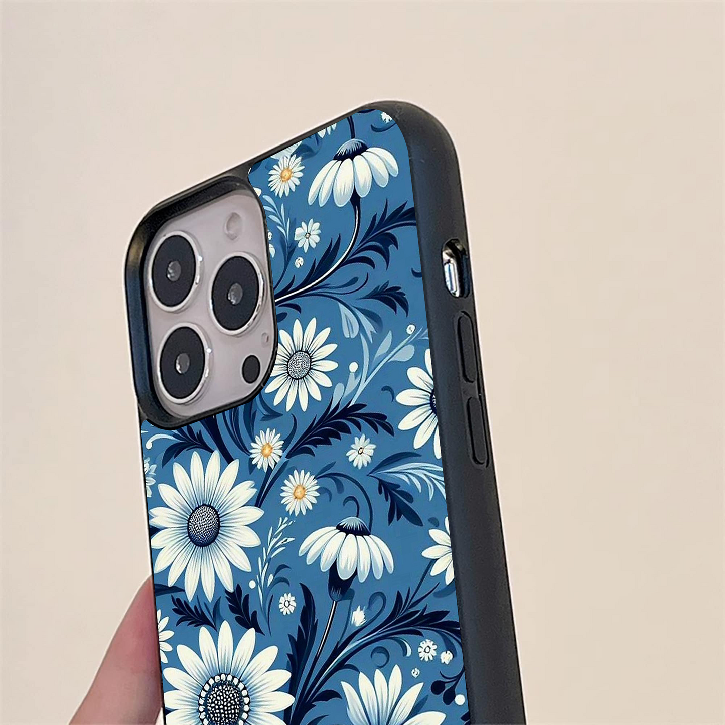 Blue flower pattern Glass Case