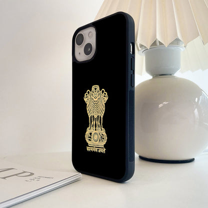 Golden India Emblem Glass Case