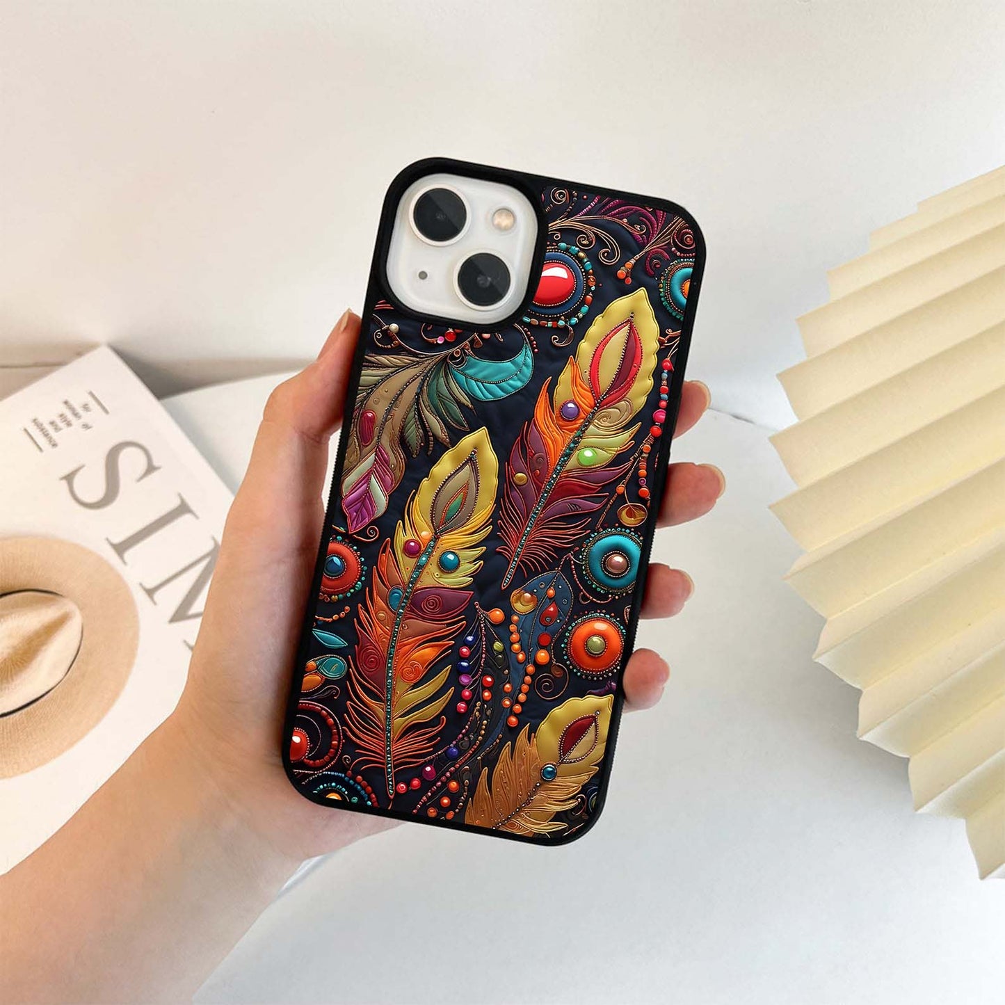 Boho Feathers Glass Case