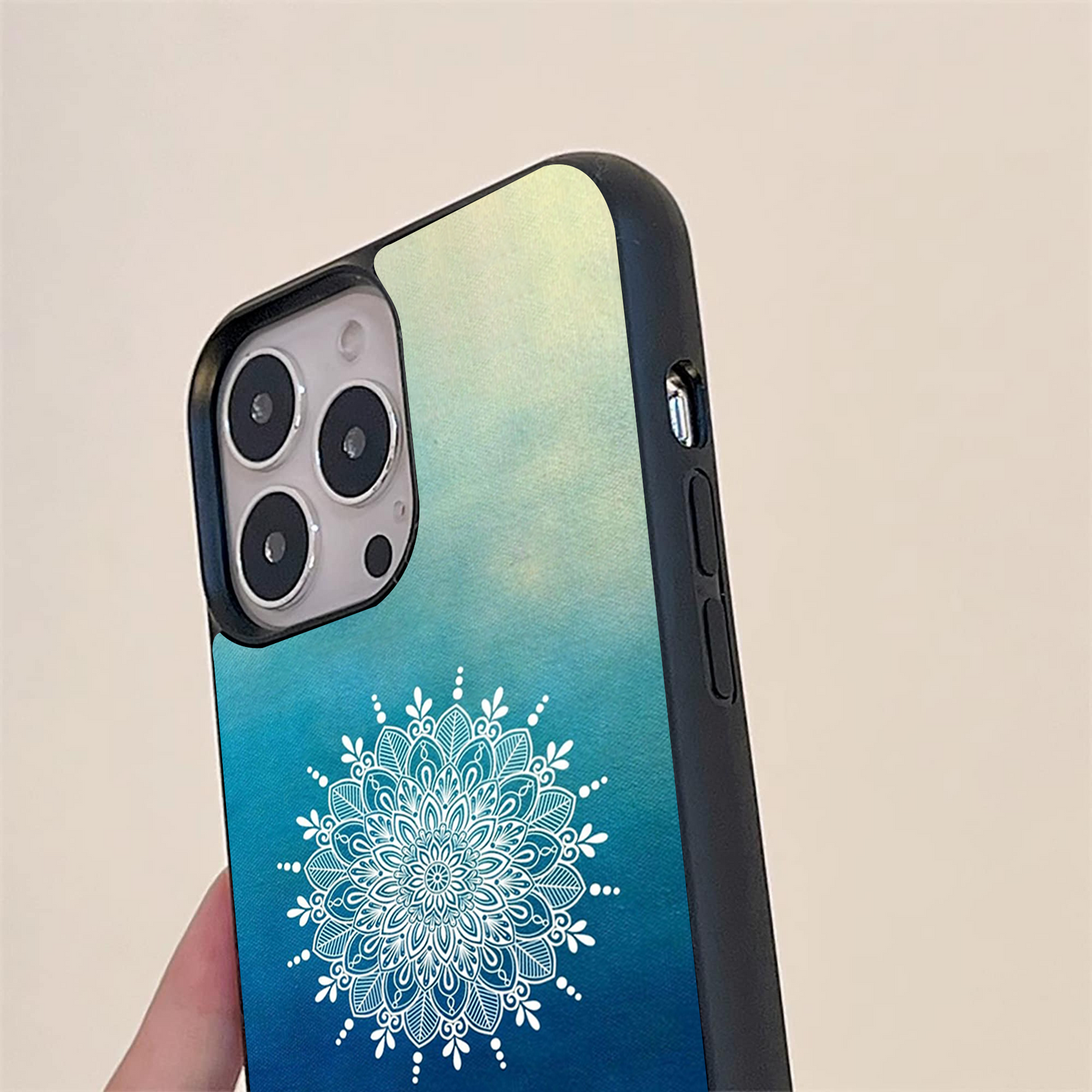 Blue Sky with Mandala Pattern Glass Case