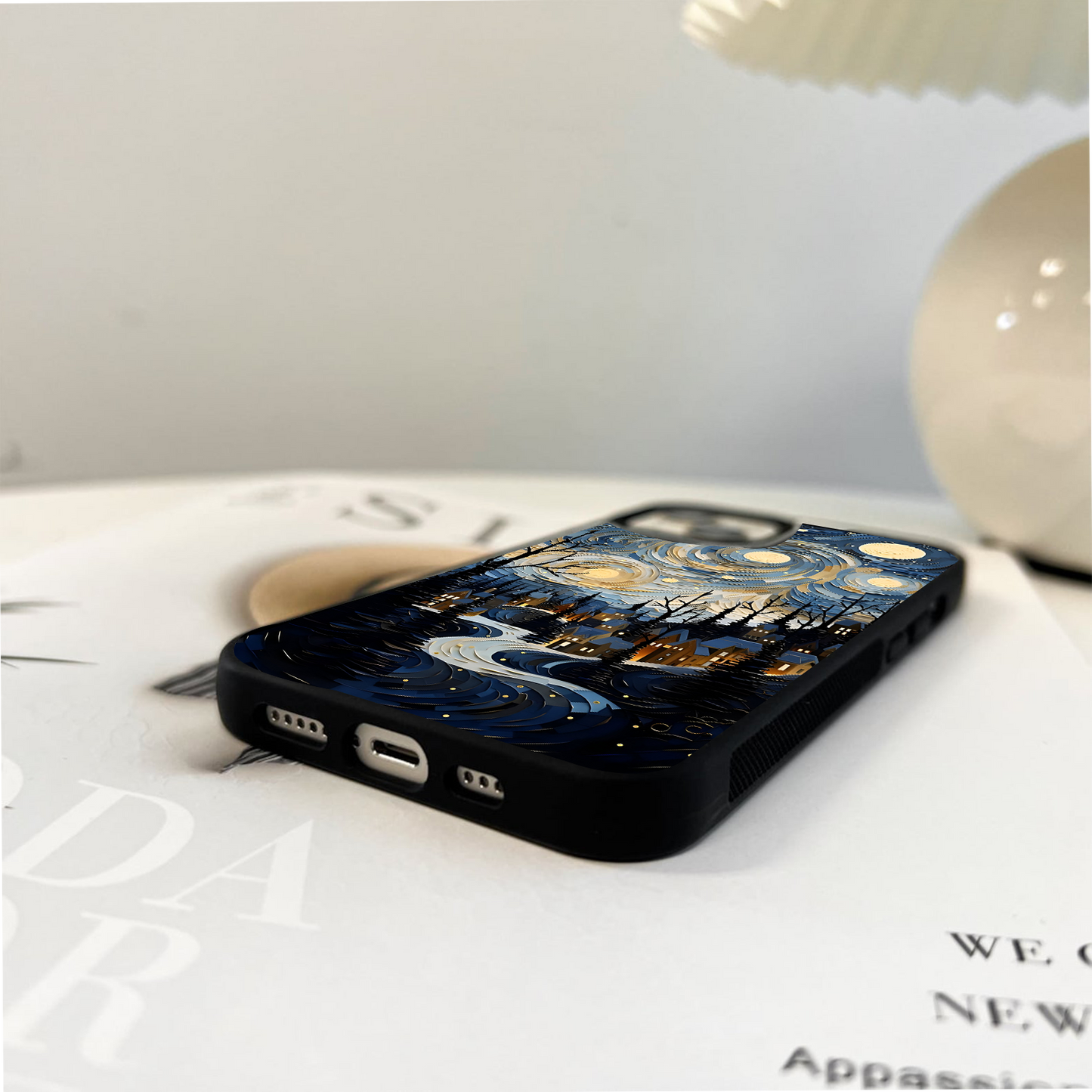 Starry Winter Town Glass Case