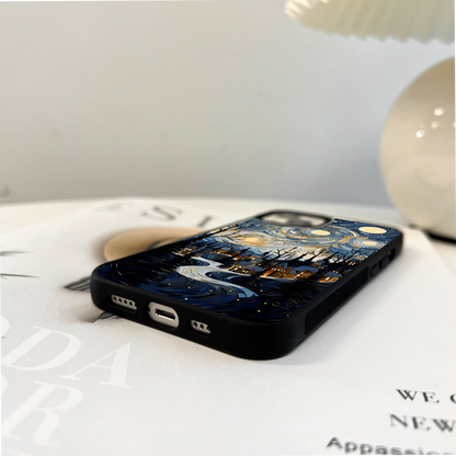 Starry Winter Town Glass Case