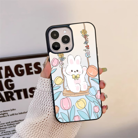 Bunny With Flower Pattern Glass Case