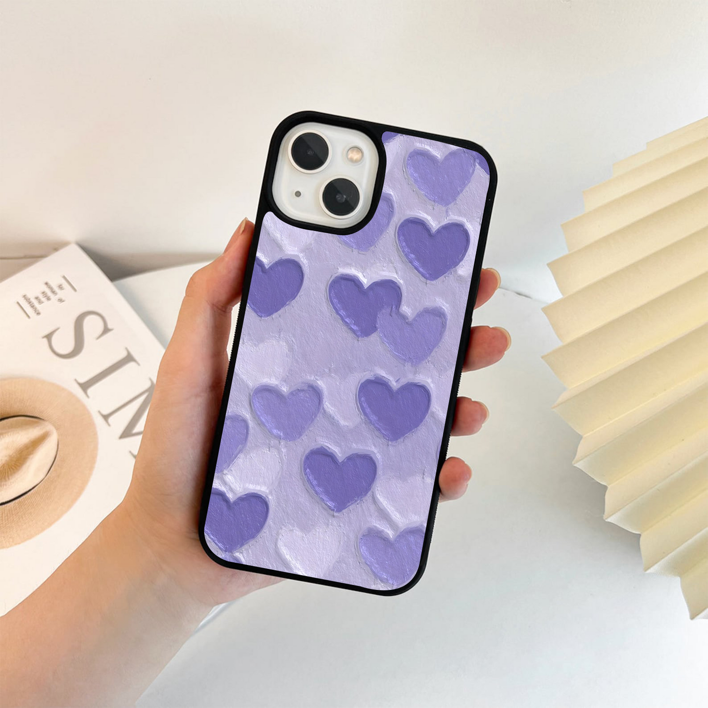Lavender Paper Hearts Glass Case
