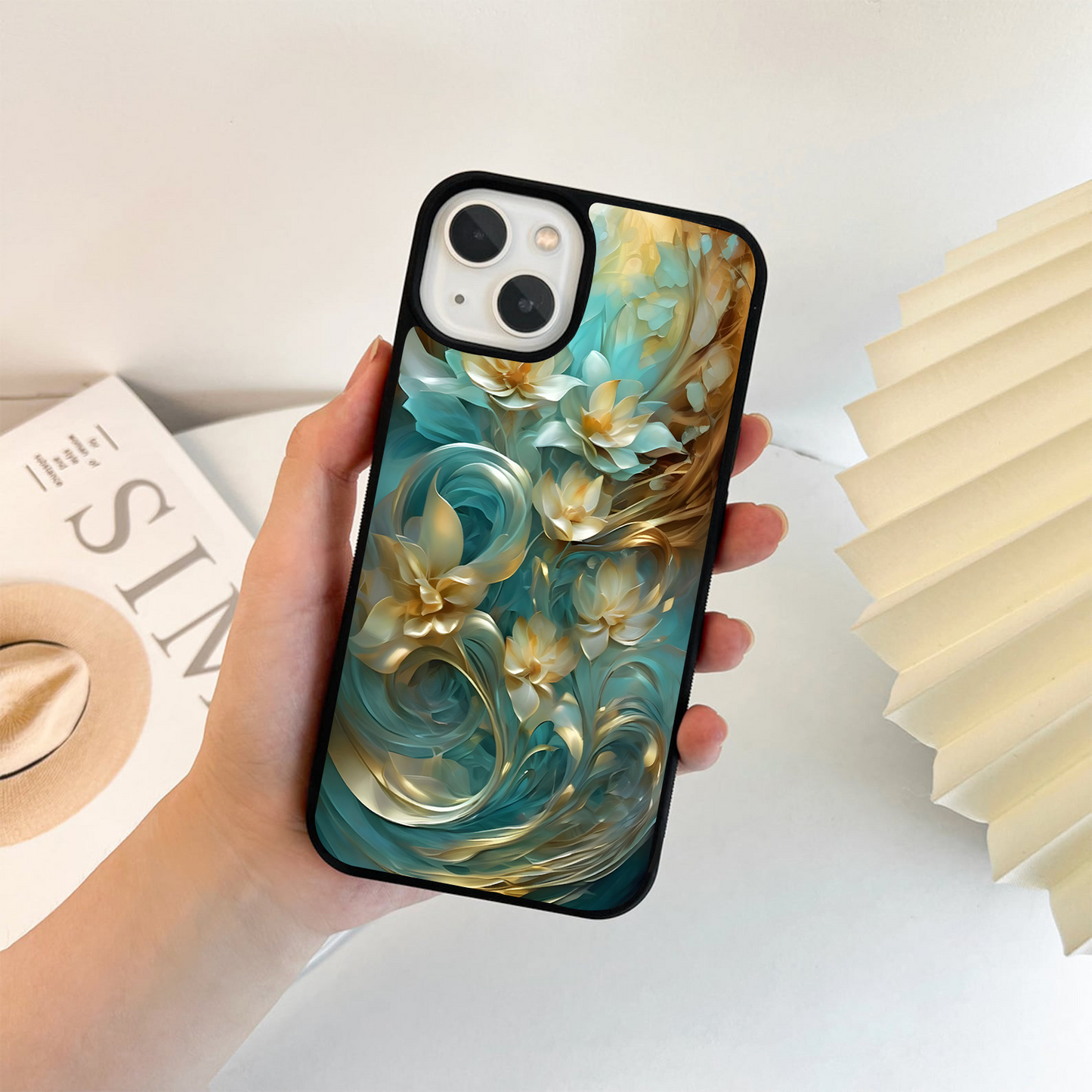 Golden Lotus Swirl Glass Case