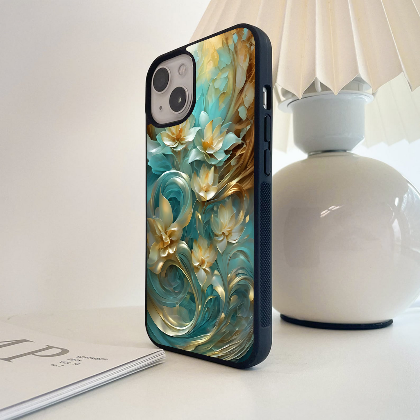 Golden Lotus Swirl Glass Case