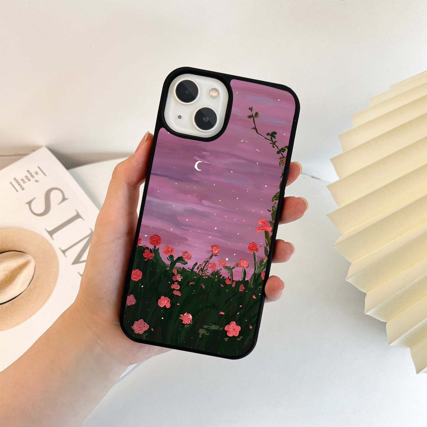 Red Flowers Blooming Glass Case