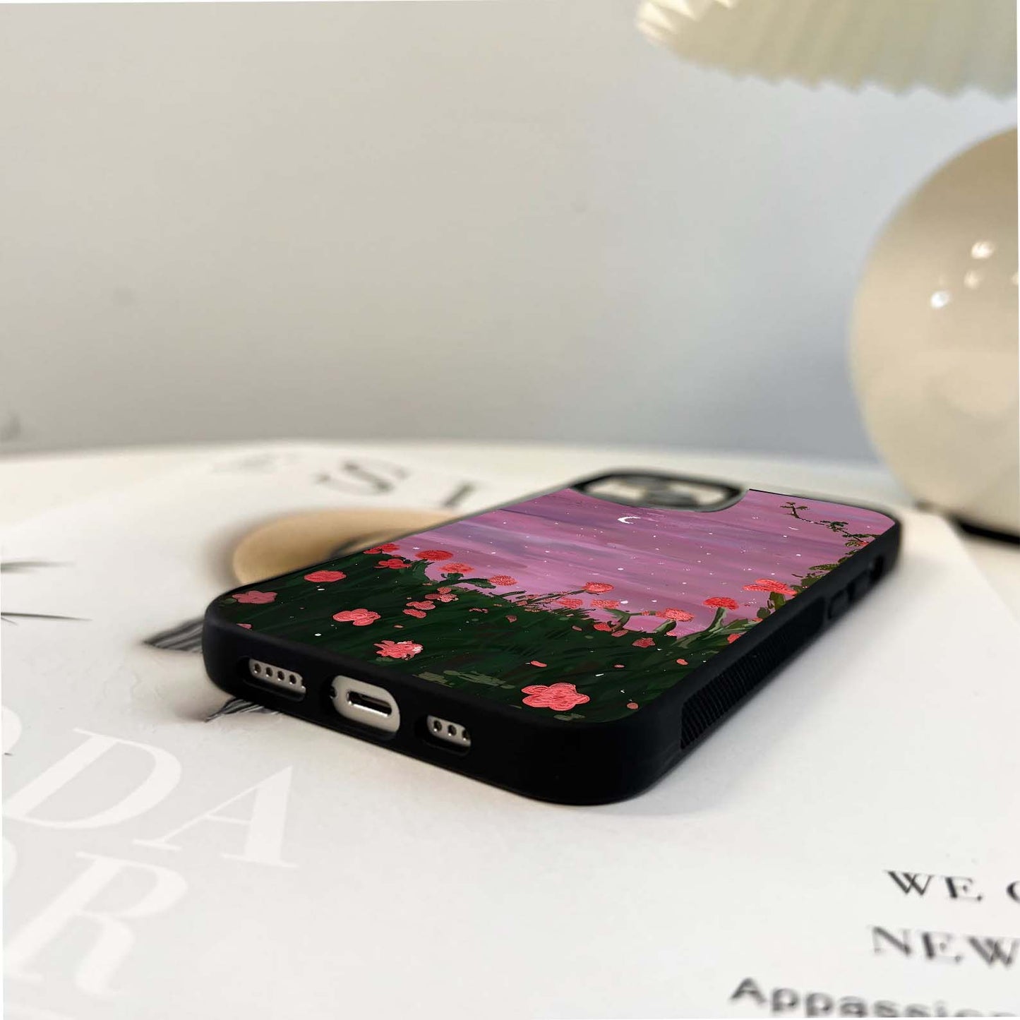 Red Flowers Blooming Glass Case