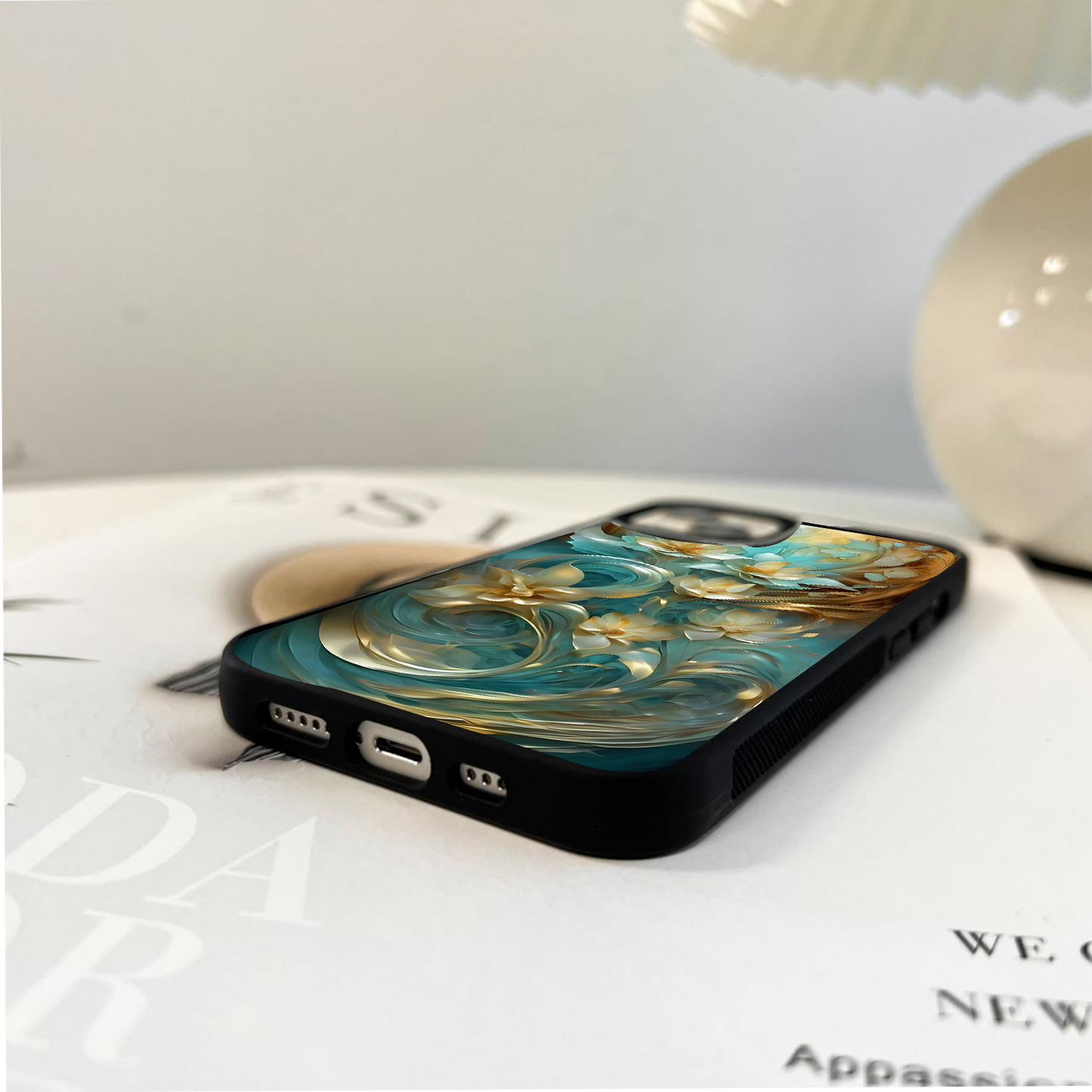 Golden Lotus Swirl Glass Case