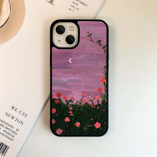 Red Flowers Blooming Glass Case