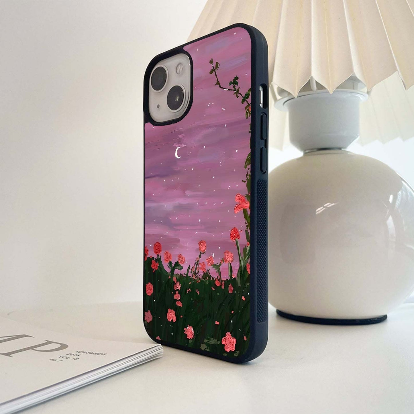 Red Flowers Blooming Glass Case