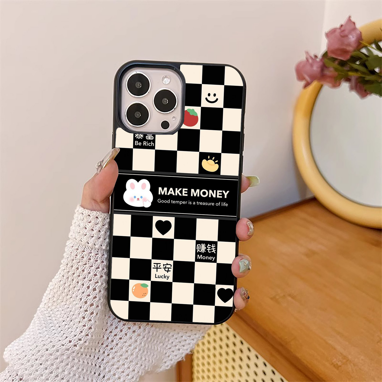 Black Checkerd Pattern Glass Case