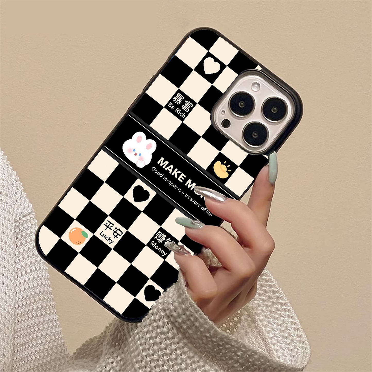 Black Checkerd Pattern Glass Case