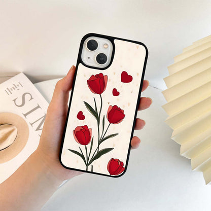 Romantic Tulip Hearts Glass Case