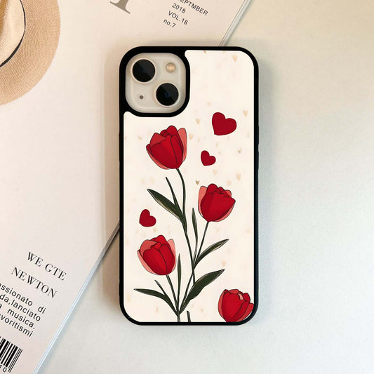 Romantic Tulip Hearts Glass Case