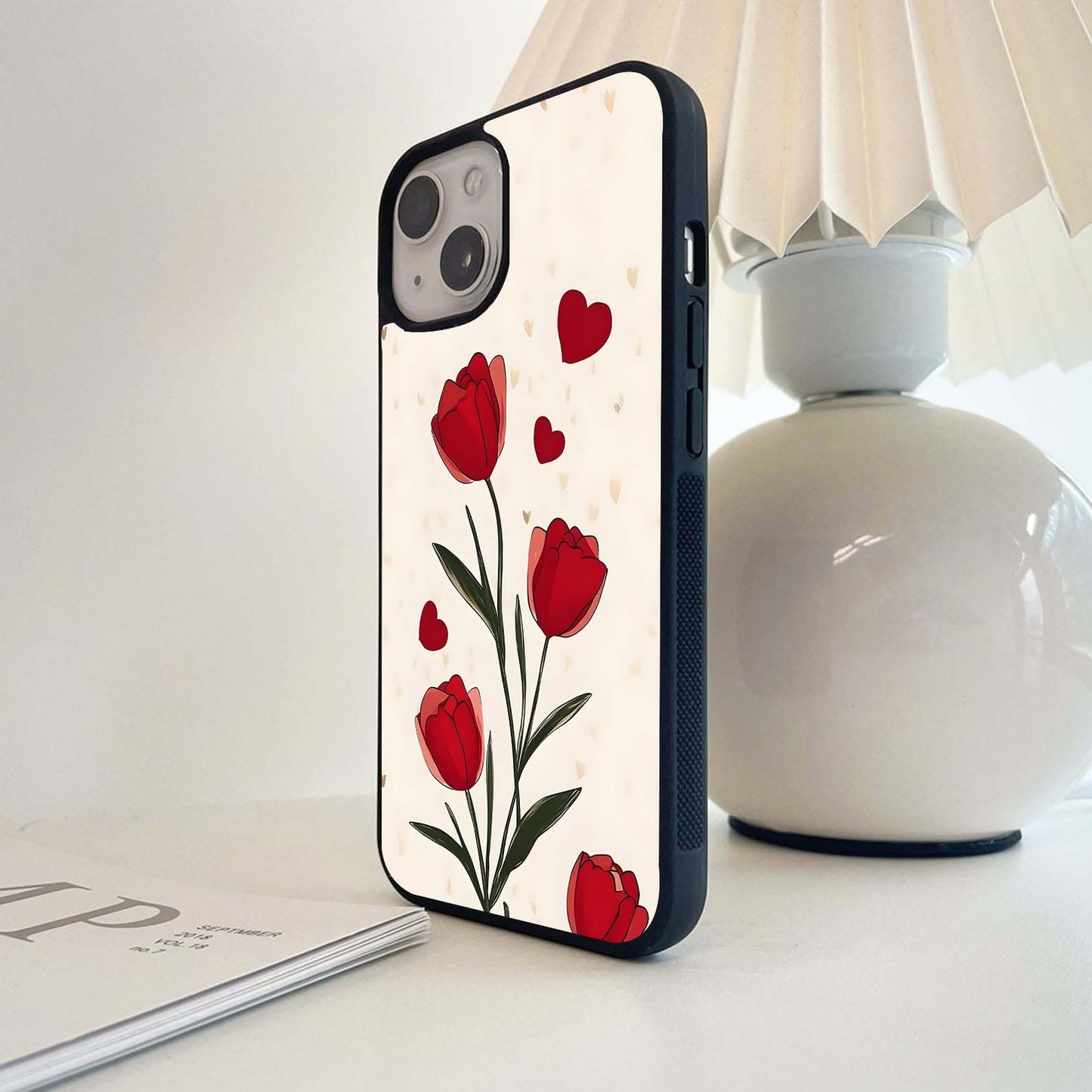 Romantic Tulip Hearts Glass Case