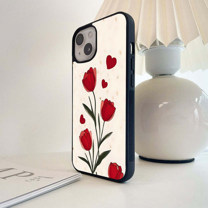 Romantic Tulip Hearts Glass Case