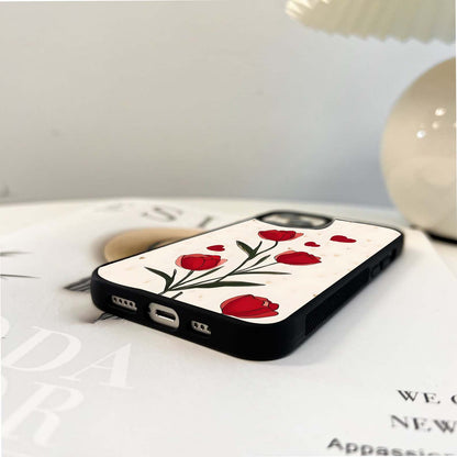 Romantic Tulip Hearts Glass Case