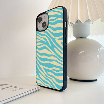 Green And Blue Shade Zebra Pattern Glass Case