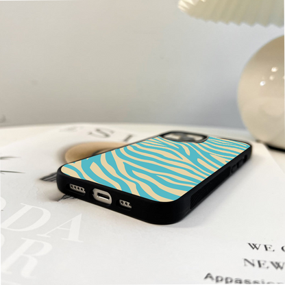 Green And Blue Shade Zebra Pattern Glass Case