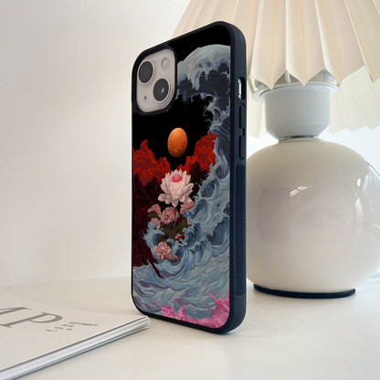 Lotus with Planet & Waves Glass Case