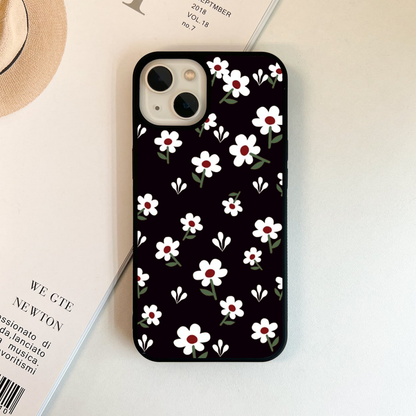 Black Prints Daisy Flower Pattern Glass Case