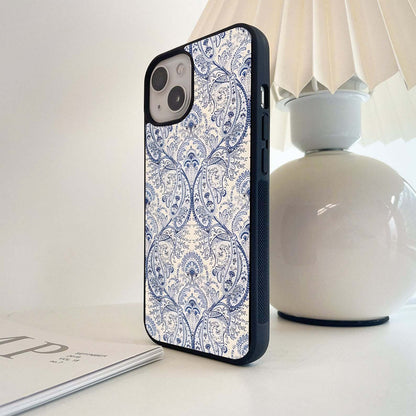Blue Paisley Bloom Glass Case